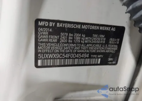 2015 BMW X3 xDrive28I z USA, uszkodzony, nr VIN 5UXWX9C54F0D45494